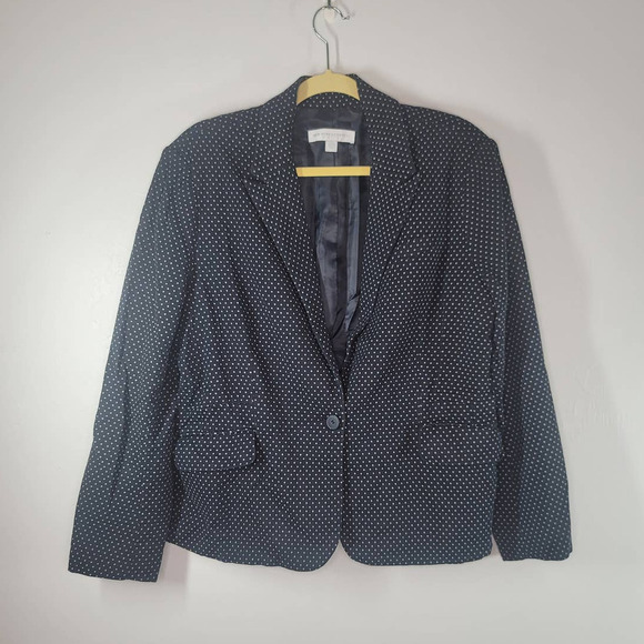 New York & Company Jackets & Blazers - New York & Company Polka Dot One Button Stretch Blazer Jacket Black White Sz 18